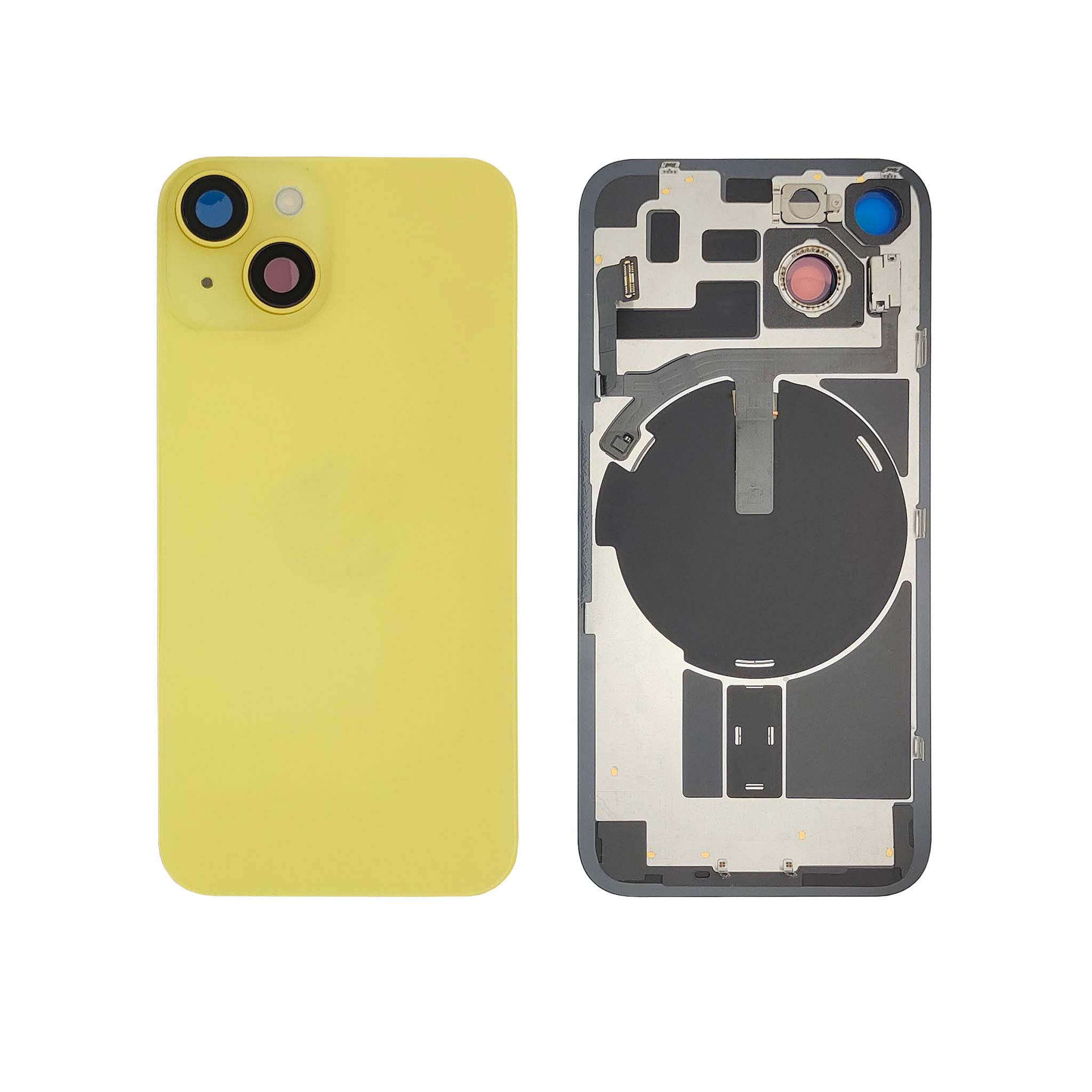 Back Glass With Steel Plate With "ORIGINAL" Wireless NFC & MagSafe Magnet Pre-Installed For iPhone 14 - Yellow