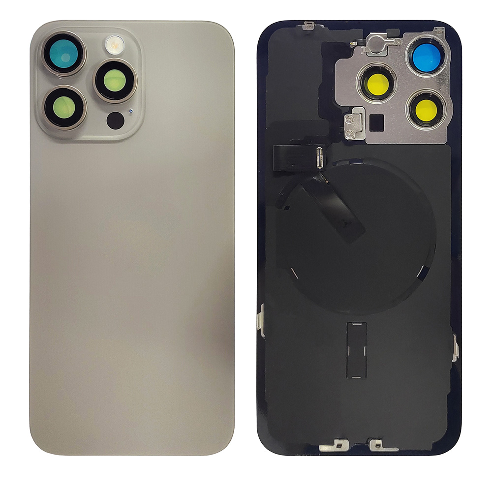 Back Glass With Steel Plate With "ORIGINAL" Wireless NFC & MagSafe Magnet Pre-Installed For iPhone 15 Pro Max - Natural Titanium