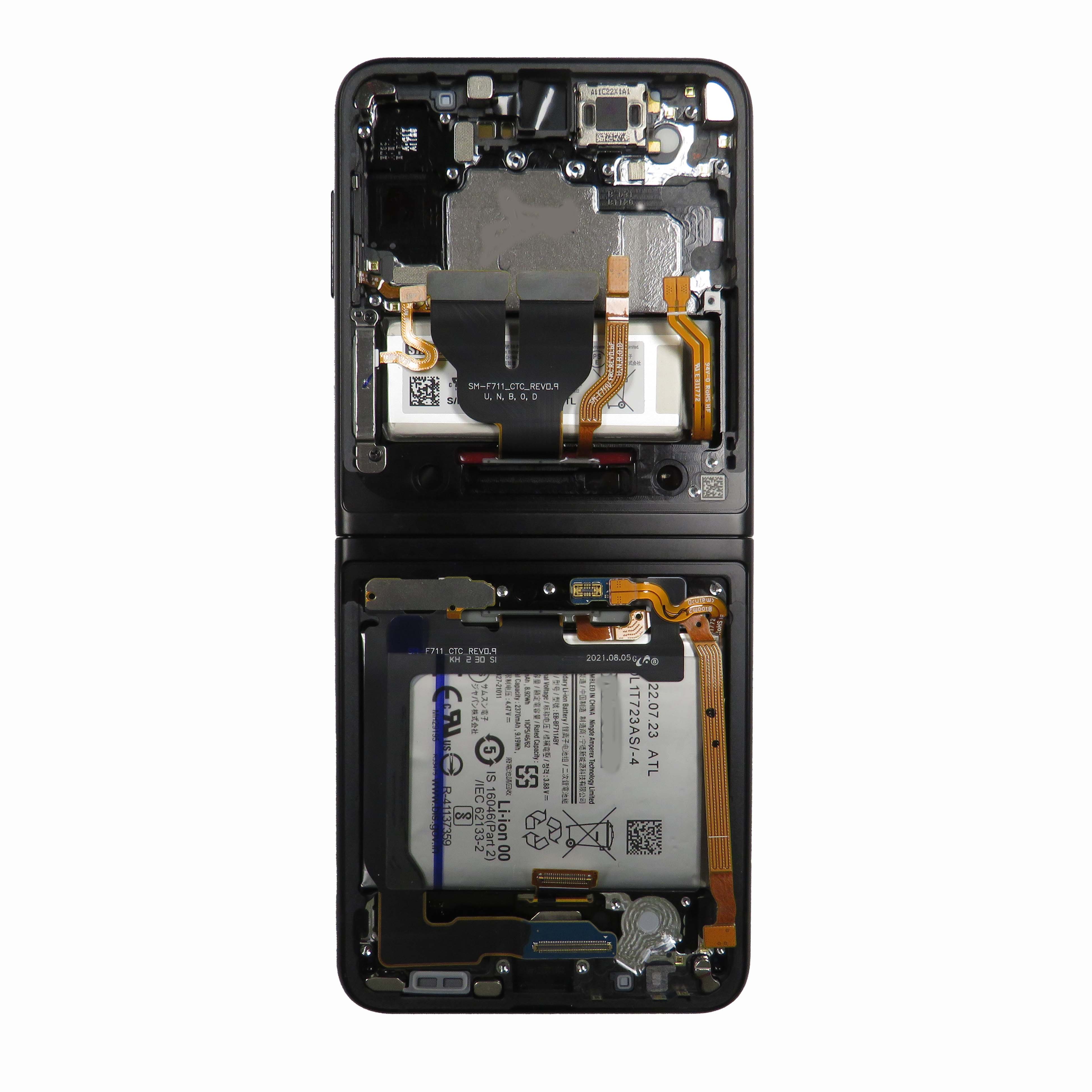 Inner OLED Screen Digitizer Assembly with Frame for Samsung Galaxy Z Flip3 5G F711 (Service Pack) (US & Int'l) - Phantom Black
