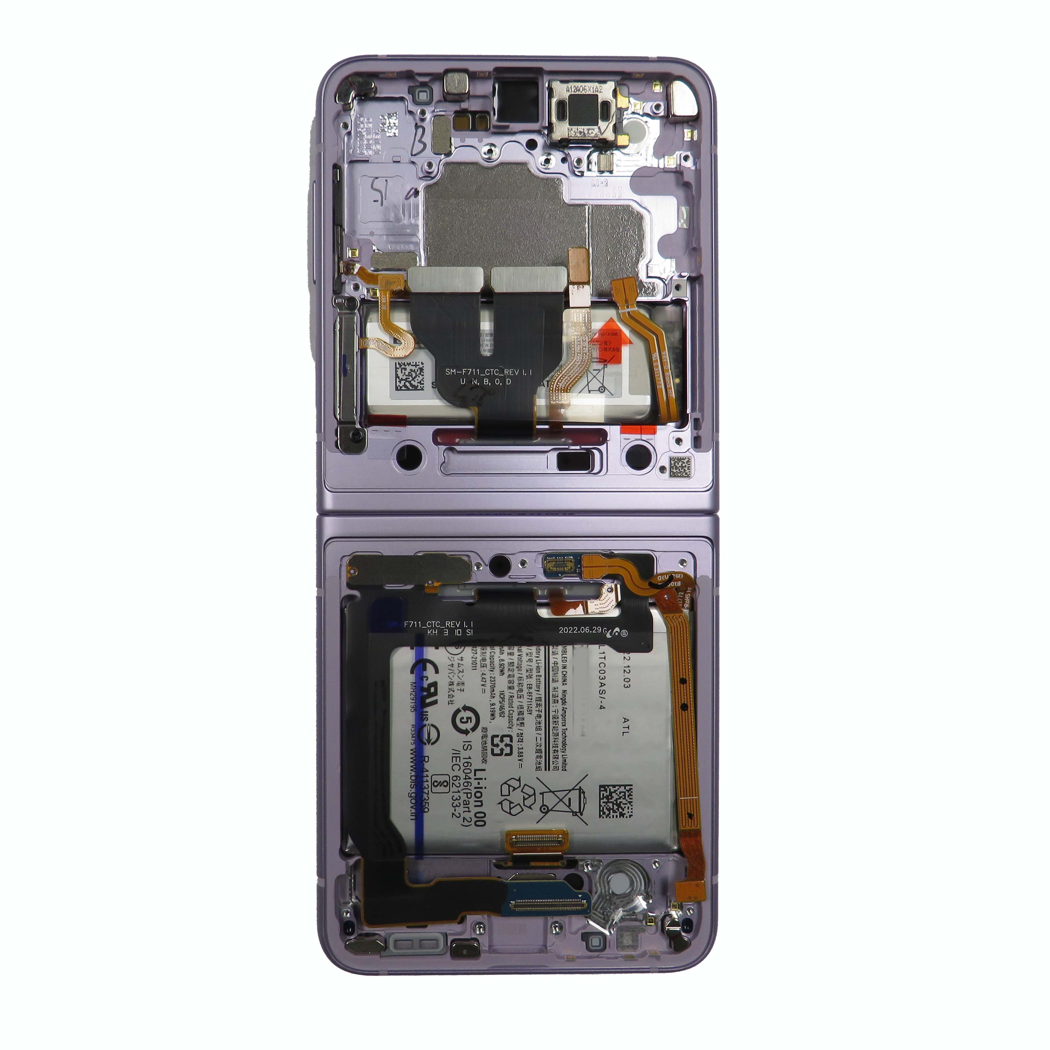Inner OLED Screen Digitizer Assembly with Frame for Samsung Galaxy Z Flip 3 5G F711 (Service Pack) (US & Int'l) - Lavender