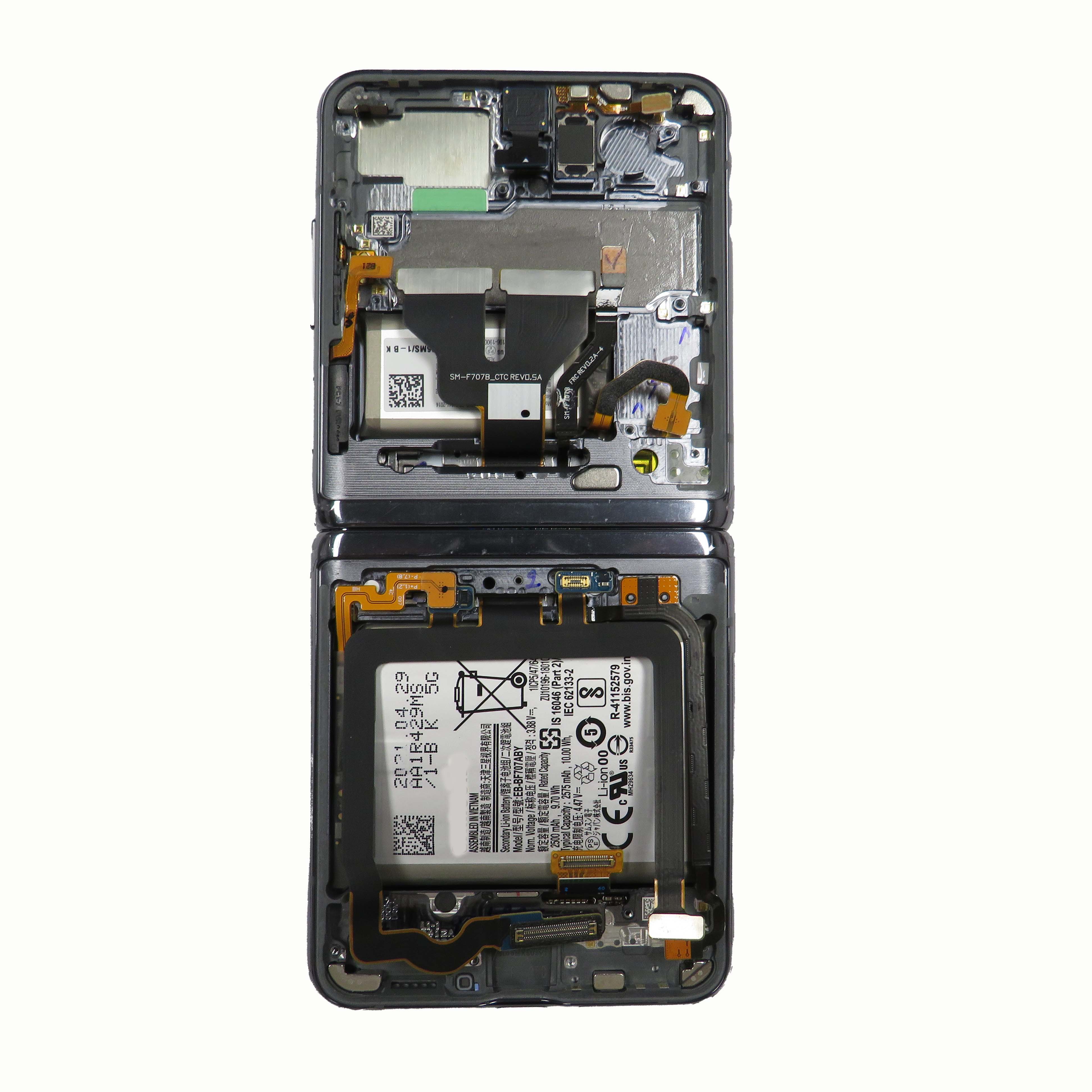OLED Screen Digitizer Assembly with Frame for Samsung Galaxy Z Flip 5G (SM-F707) (Service Pack) - Phantom Black