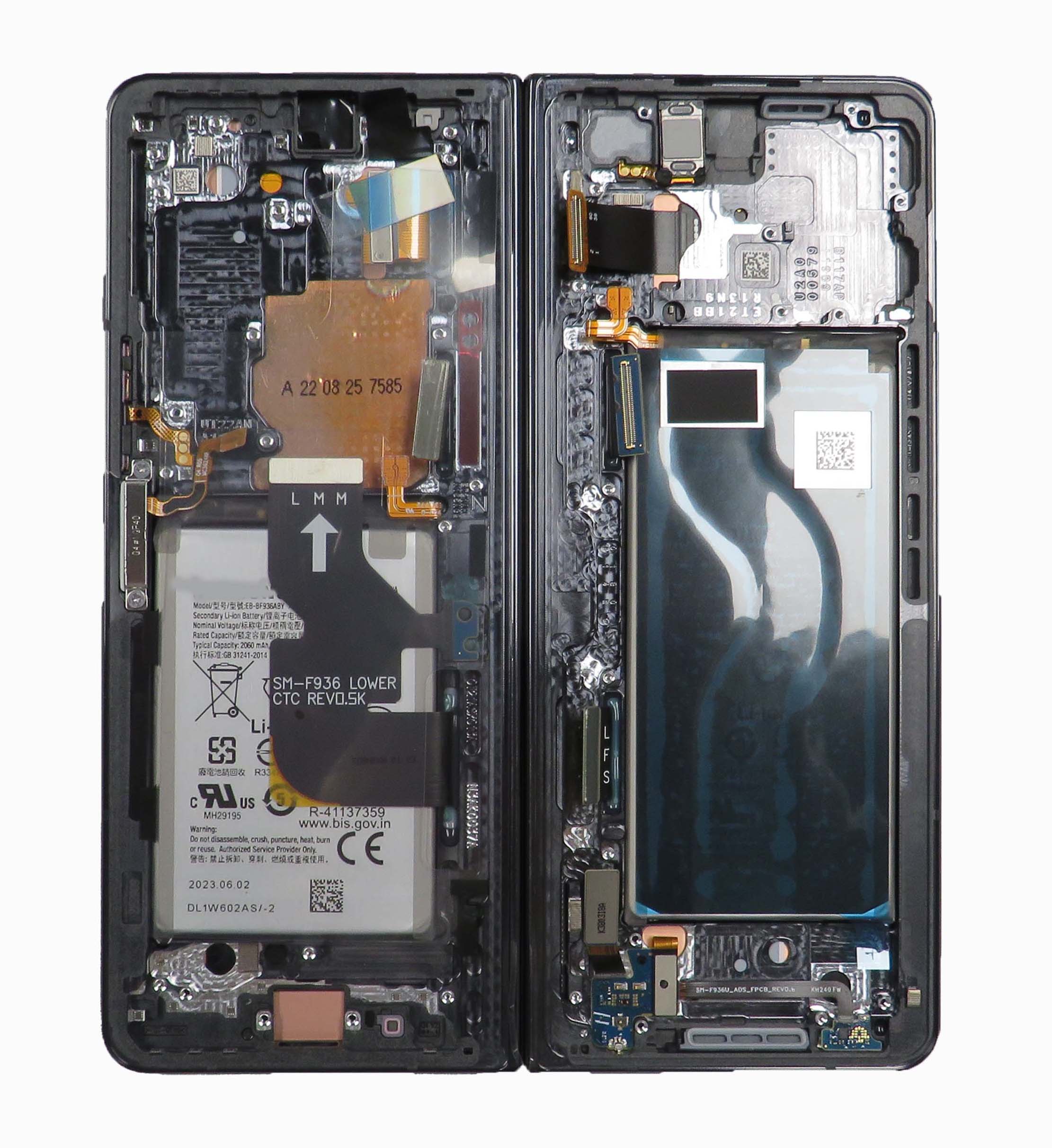 Inner OLED Screen Digitizer Assembly with Frame for Samsung Galaxy Z Fold 4 5G (Service Pack) - Phantom Black