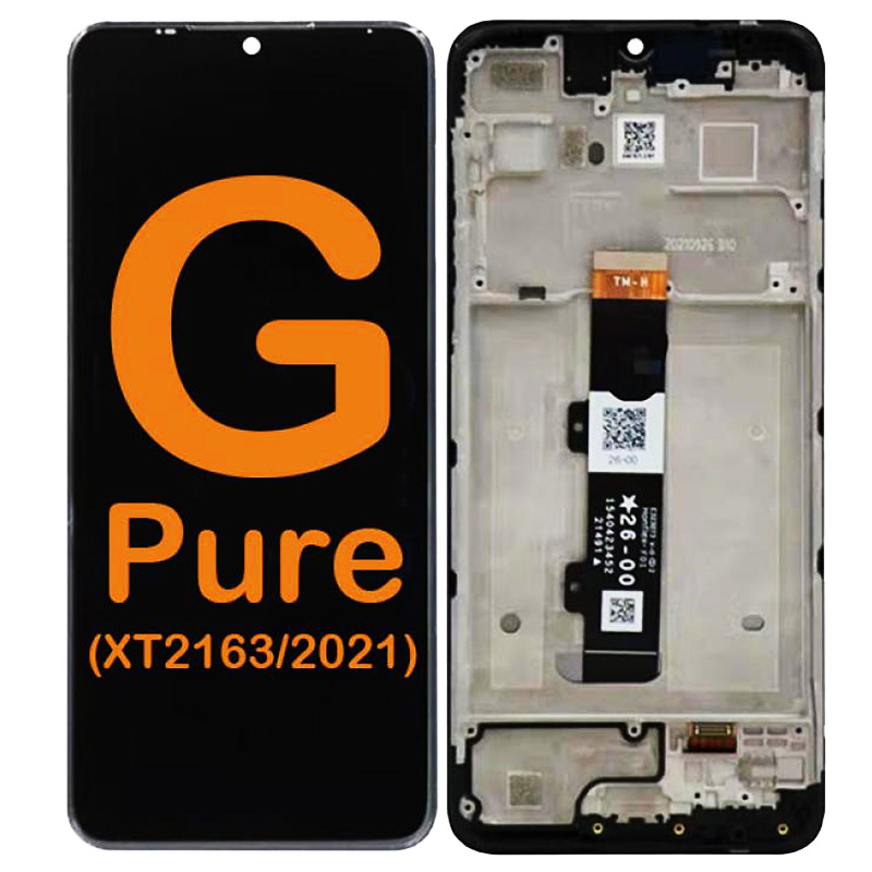 LCD Display Touch Screen Digitizer Replacement Oem Refurbished for Motorola G Pure (XT2163 / 2021) (With Frame) - Black
