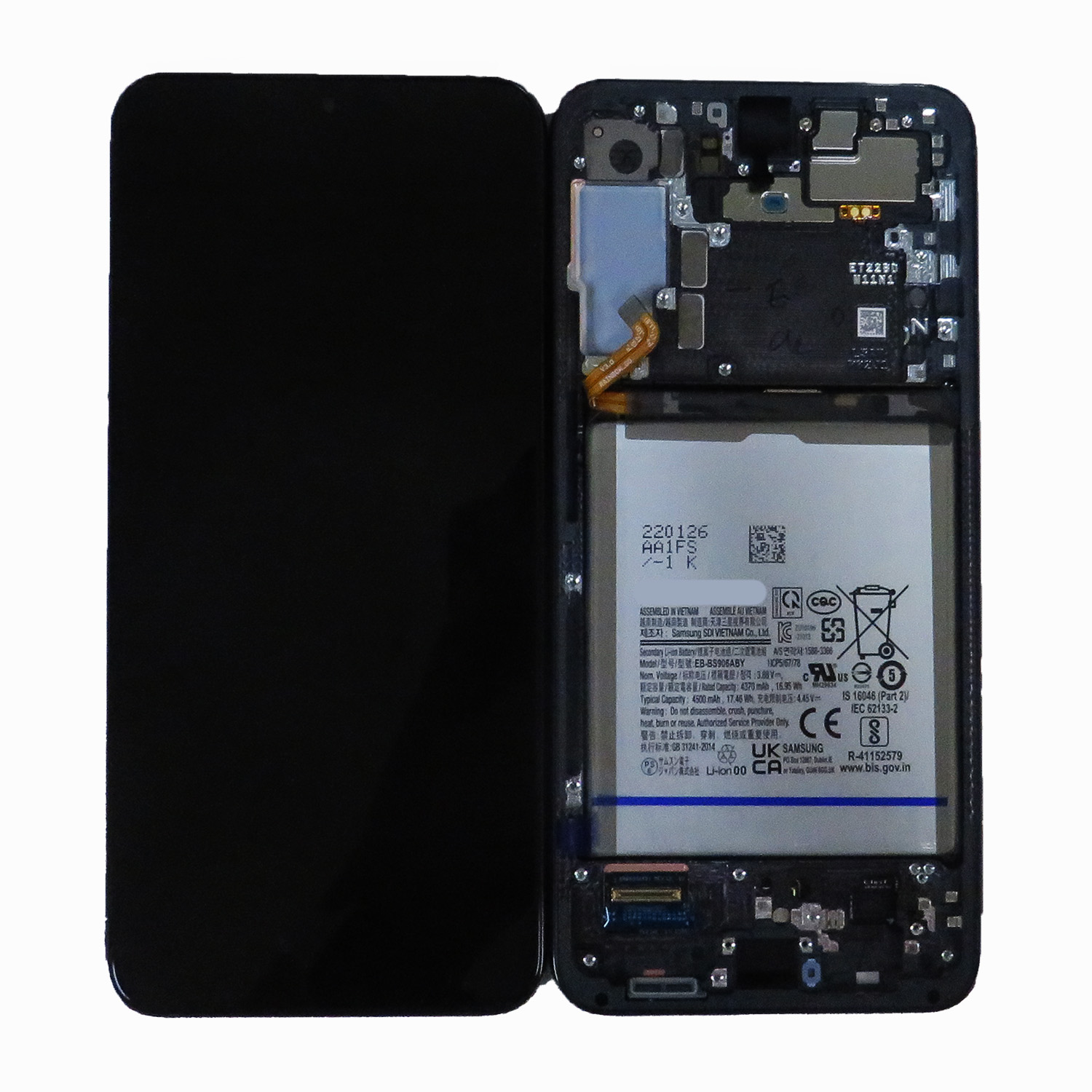 OLED Screen Digitizer Assembly with Frame for Samsung Galaxy S22 Plus 5G (Service Pack)-Phantom Black