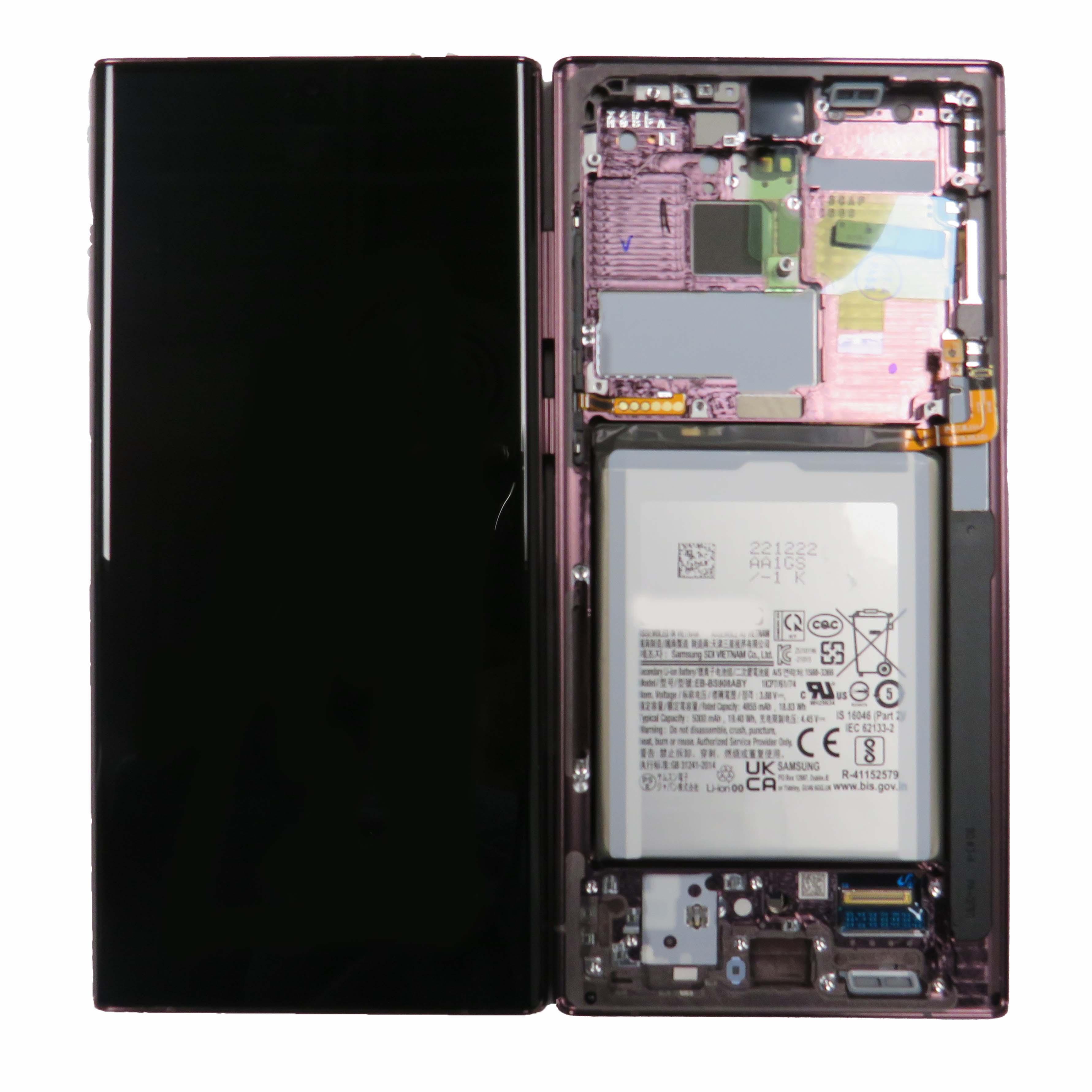 OLED Screen Digitizer Assembly with Frame for Samsung Galaxy S22 Ultra 5G (Service Pack) (US Version)-Burgundy