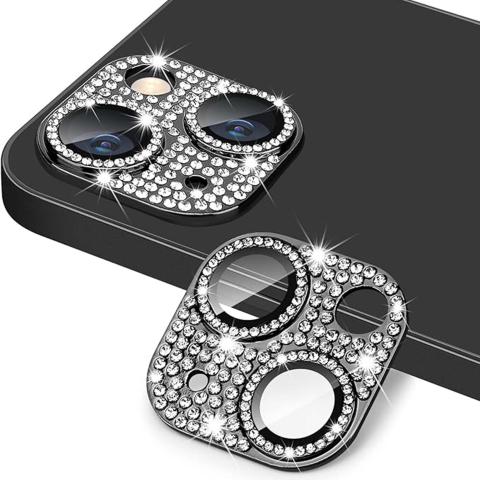 Rear Camera Lens Tempered Glass for iPhone 15 / 15 Plus - Bling / Black
