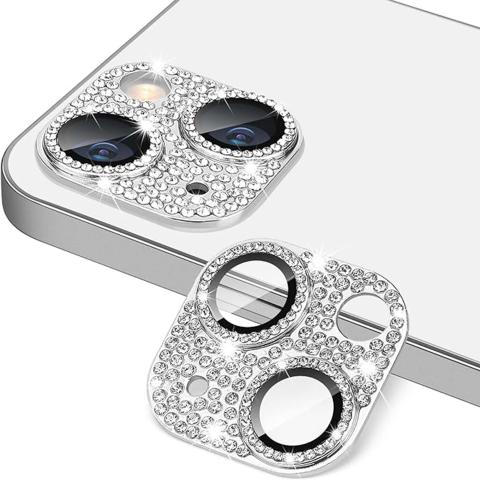 Rear Camera Lens Tempered Glass for iPhone 15 / 15 Plus - Bling / Silver