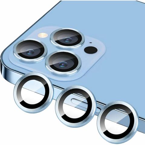 Metal Ring Tempered Glass HD Camera Lens Protector for 13 Pro / 13 Pro Max - Sierra Blue