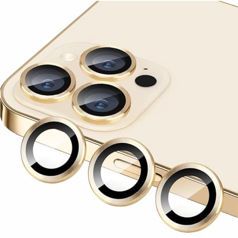 Metal Ring Tempered Glass HD Camera Lens Protector for 13 Pro / 13 Pro Max - Gold