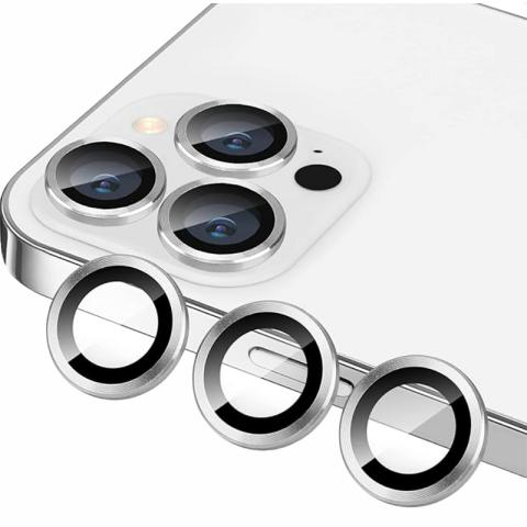 Metal Ring Tempered Glass HD Camera Lens Protector for 13 Pro / 13 Pro Max - Silver