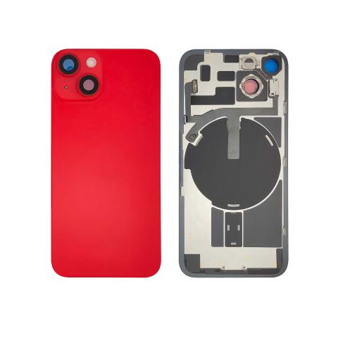 Back Glass With Steel Plate With "ORIGINAL" Wireless NFC & MagSafe Magnet Pre-Installed For iPhone 14 - Red