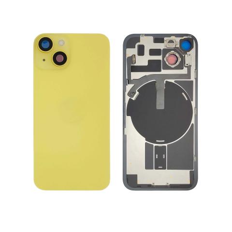 Back Glass With Steel Plate With "ORIGINAL" Wireless NFC & MagSafe Magnet Pre-Installed For iPhone 14 - Yellow