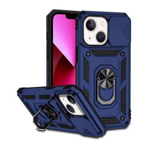 iPhone 14 Dual Layers Hybrid Case w/Metal Ring And Camera Protector - Blue (Only Ground Shipping)