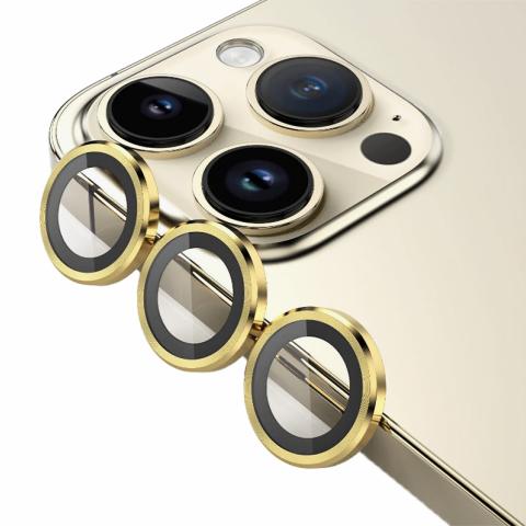 Metal Ring Tempered Glass HD Camera Lens Protector for 14 Pro / 14 Pro Max- Gold 