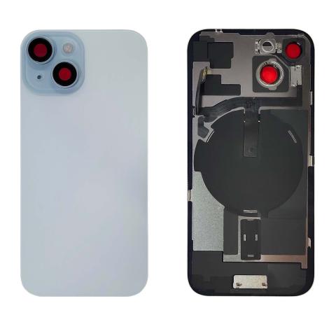 Back Glass With Steel Plate With "ORIGINAL" Wireless NFC & MagSafe Magnet Pre-Installed For iPhone 15 - Blue