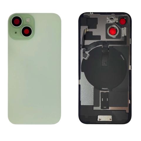 Back Glass With Steel Plate With "ORIGINAL" Wireless NFC & MagSafe Magnet Pre-Installed For iPhone 15 - Green