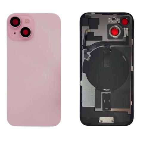 Back Glass With Steel Plate With "ORIGINAL" Wireless NFC & MagSafe Magnet Pre-Installed For iPhone 15 - Pink