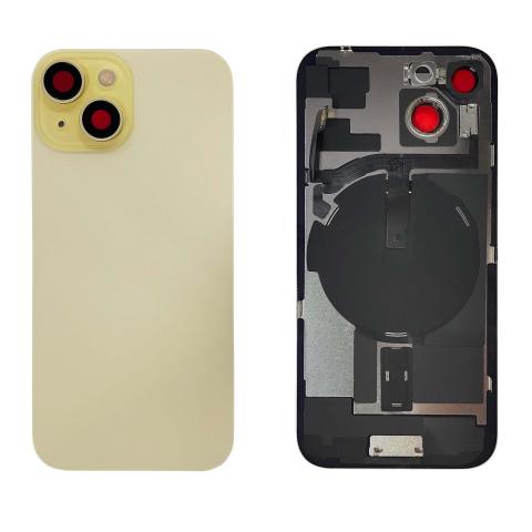 Back Glass With Steel Plate With "ORIGINAL" Wireless NFC & MagSafe Magnet Pre-Installed For iPhone 15 - Yellow