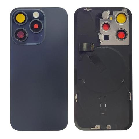 Back Glass With Steel Plate With "ORIGINAL" Wireless NFC & MagSafe Magnet Pre-Installed For iPhone 15 Pro -Blue Titanium