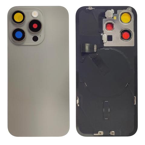 Back Glass With Steel Plate With "ORIGINAL" Wireless NFC & MagSafe Magnet Pre-Installed For iPhone 15 Pro - Natural Titanium