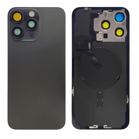 Back Glass With Steel Plate With "ORIGINAL" Wireless NFC & MagSafe Magnet Pre-Installed For iPhone 15 Pro Max - Black Titanium
