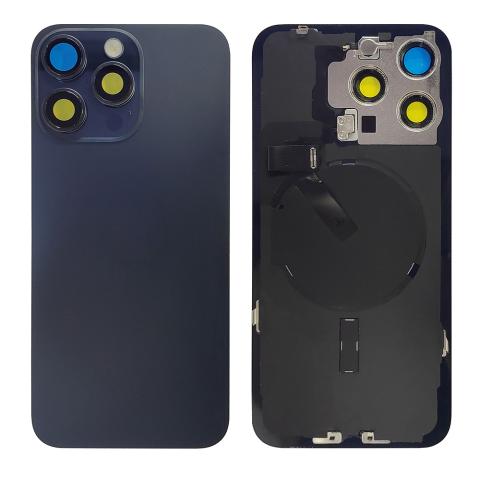 Back Glass With Steel Plate With "ORIGINAL" Wireless NFC & MagSafe Magnet Pre-Installed For iPhone 15 Pro Max - Blue Titanium