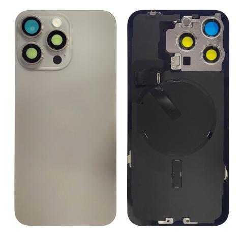 Back Glass With Steel Plate With "ORIGINAL" Wireless NFC & MagSafe Magnet Pre-Installed For iPhone 15 Pro Max - Natural Titanium