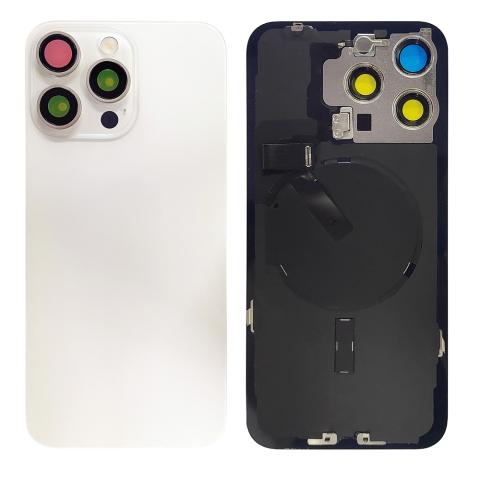 Back Glass With Steel Plate With "ORIGINAL" Wireless NFC & MagSafe Magnet Pre-Installed For iPhone 15 Pro Max - White Titanium