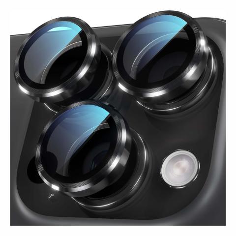 Metal Ring Tempered Glass HD Camera Lens Protector for 16 Pro / 16 Pro Max  - Black Titanium 