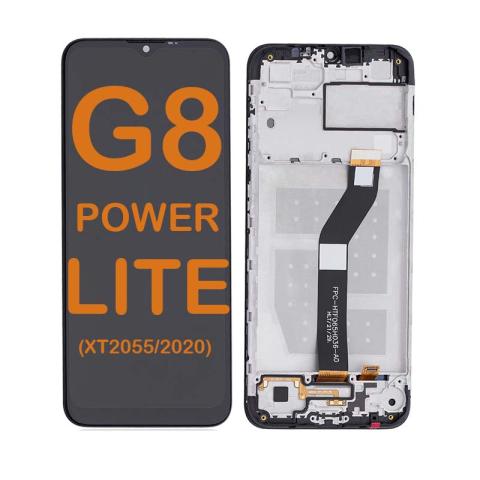 LCD Display Touch Screen Digitizer Replacement Oem Refurbished for Motorola Moto G8 Power Lite (XT2055 / 2020) (With Frame) - Black