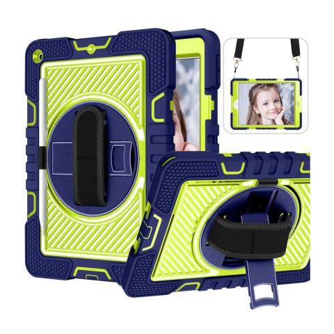iPad 10.2" 9th (2021) / 8th (2020) / 7th (2019) / Pro 10.5 / Air 3 360 Rotating Hand Strap / Kickstand Shockproof Case - Green/Blue (Ground Shipping Only)