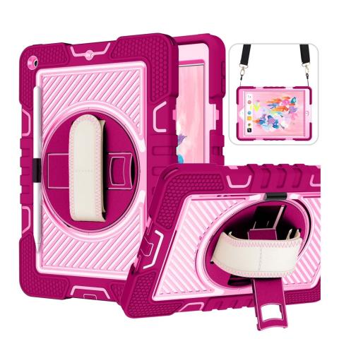 iPad 10.2" 9th (2021) / 8th (2020) / 7th (2019) / Pro 10.5 / Air 3 360 Rotating Hand Strap / Kickstand Shockproof Case - Pink/Hot Pink (Ground Shipping Only)