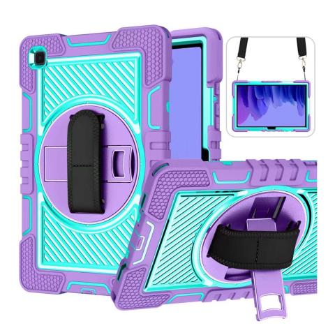 iPad Pro 11 4th (2022) / 3rd (2021) / 2nd (2020) / 1st (2018) / Air 5 / Air 4 360 Rotating Hand Strap / Kickstand Shockproof Case - Teal/Purple (Ground Shipping Only)