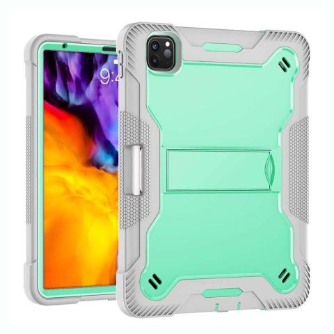 iPad Pro 11 4th (2022) / 3rd (2021) / 2nd (2020) / 1st (2018) / Air 5 / Air 4 Kickstand Shockproof Case - Teal/Gray (Ground Shipping Only)