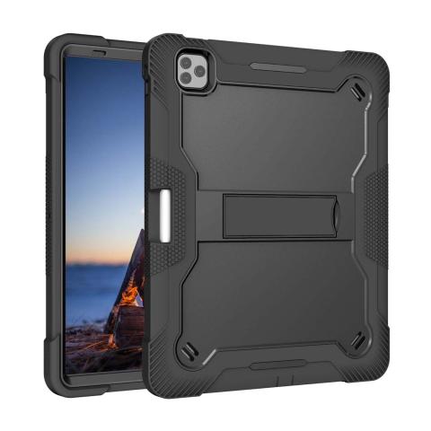 iPad Pro 13" 7th (2024) Kickstand Shockproof Case - Black / Black (Ground Shipping Only)