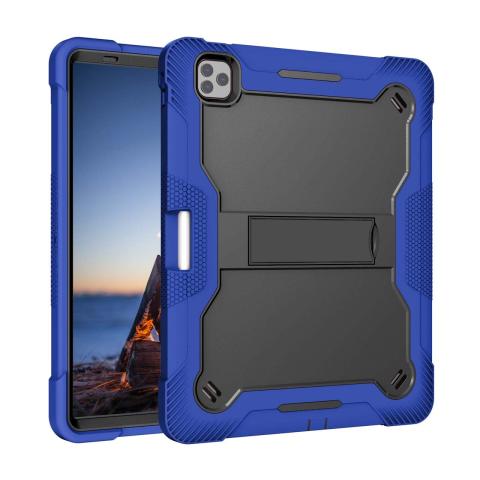iPad Pro 12.9" 6th (2022) / 5th (2021) / 4th (2020)/ 3rd (2018) Kickstand Shockproof Case - Black/Blue (Ground Shipping Only)