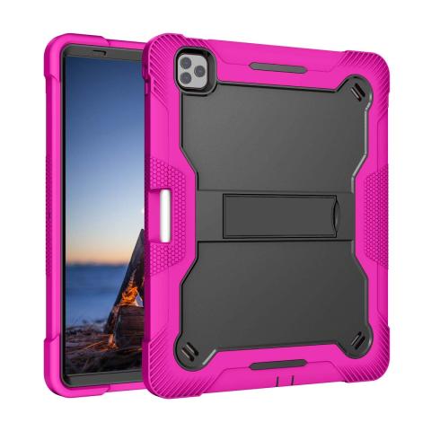iPad Pro 13" 7th (2024) Kickstand Shockproof Case - Black / Hot Pink (Ground Shipping Only)