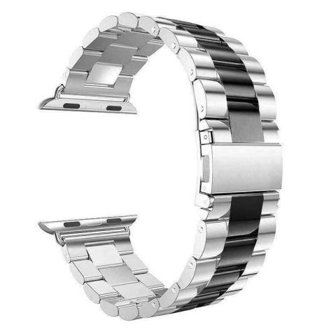 Stainless Steel Apple Watch Band 38 / 40 / 41mm - Silver / Black (Ground Shipping Only)