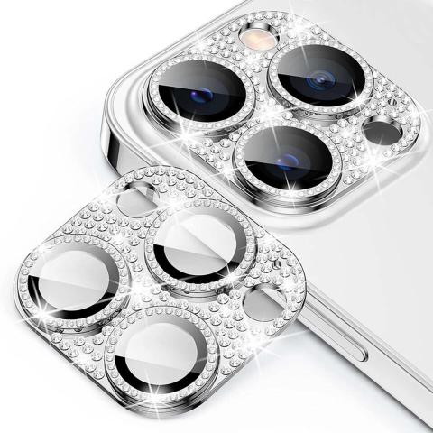 Rear Camera Lens Tempered Glass for iPhone 14 Pro /14 Pro Max - Bling / Silver