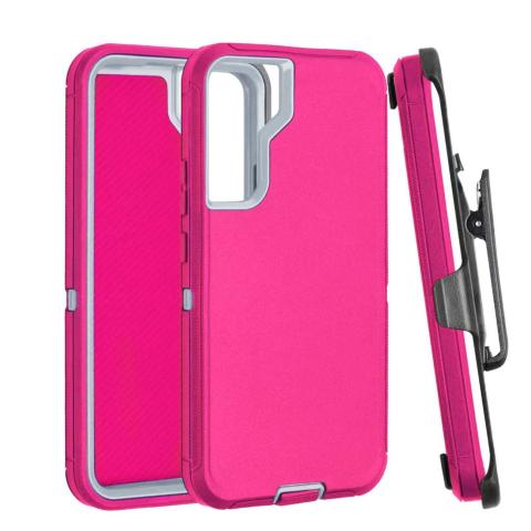 Samsung S23 Defender Case With Belt Clip - Pink / White (Ground Shipping Only)