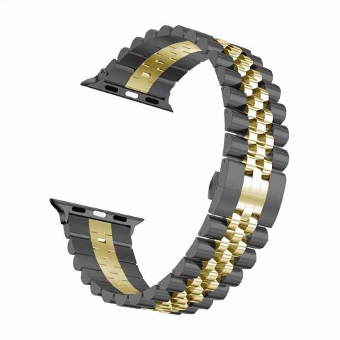 Stainless Steel Apple Watch Band 42 / 44 / 45 / 49mm - Black / Gold (Ground Shipping Only)