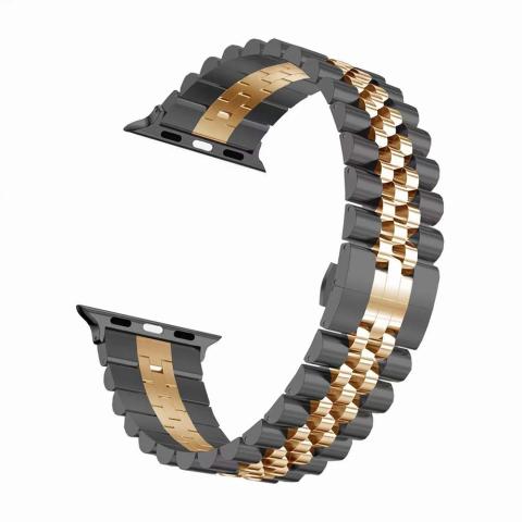 Stainless Steel Apple Watch Band 42 / 44 / 45 / 49mm - Black / Rose Gold (Ground Shipping Only)