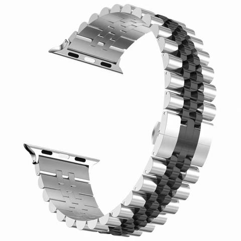 Stainless Steel Apple Watch Band 38 / 40 / 41mm - Silver / Black (Ground Shipping Only)