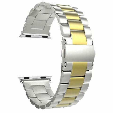 Stainless Steel Apple Watch Band 42 / 44 / 45 / 49mm - Silver / Gold (Ground Shipping Only)