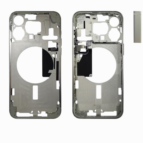 Mid- Frame Housing with Power & Volume Button for iPhone 15 Pro Max- White Titanium