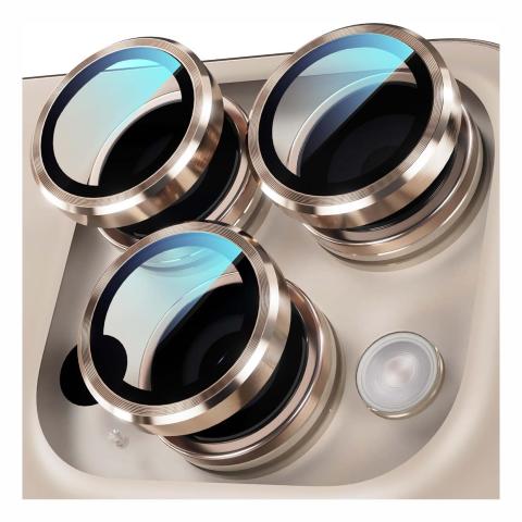 Metal Ring Tempered Glass HD Camera Lens Protector for 16 Pro / 16 Pro Max - Desert Titanium