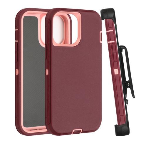iPhone 16 Pro Defender Case with Belt Clip - Burgundy / Pink (Ground Shipping Only)