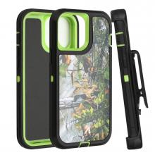 iPhone 15 Defender Case with Belt Clip - Camo: Black / Green (Ground Shipping Only)