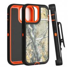 iPhone 15 Defender Case with Belt Clip - Camo: Black / Orange (Ground Shipping Only)
