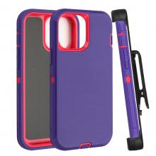 iPhone 15 Pro Defender Case with Belt Clip - Purple / Pink (Ground Shipping Only)